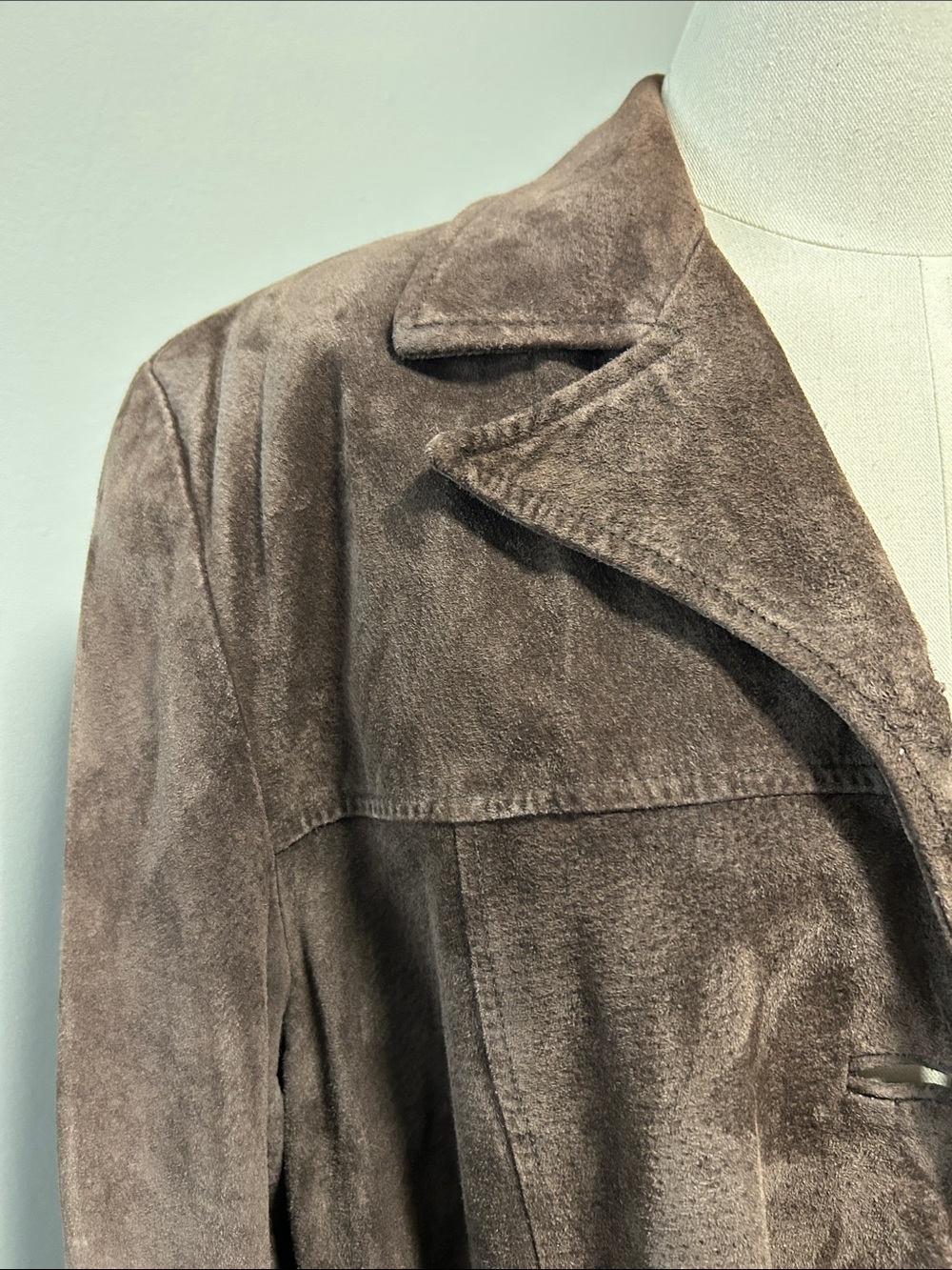 Vintage Brown Suede Leather Belted Jacket - Picture 7 of 15
